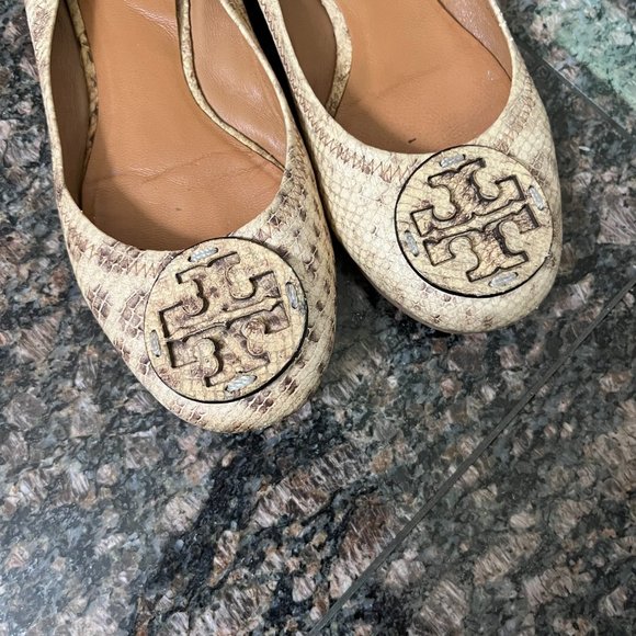 Tory Burch Reva Snake Embossed Leather Flats - Picture 6 of 9